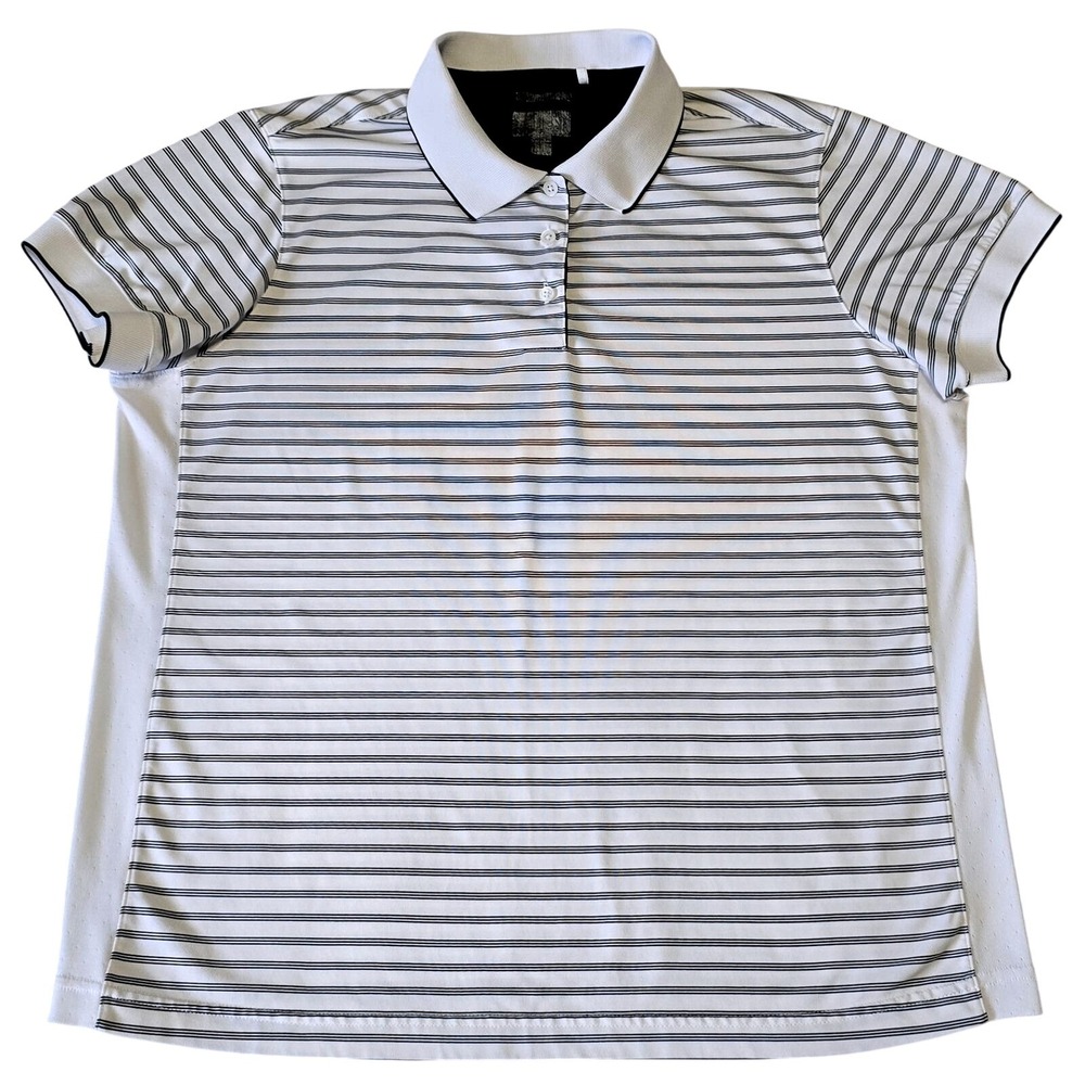 Adidas ClimaCool Women Size XL Golf Polo Shirt White Black Striped Short Sleeve
